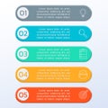 5 number list template. Five step business layout with text banners, numbers and icons. Modern info graphic design.